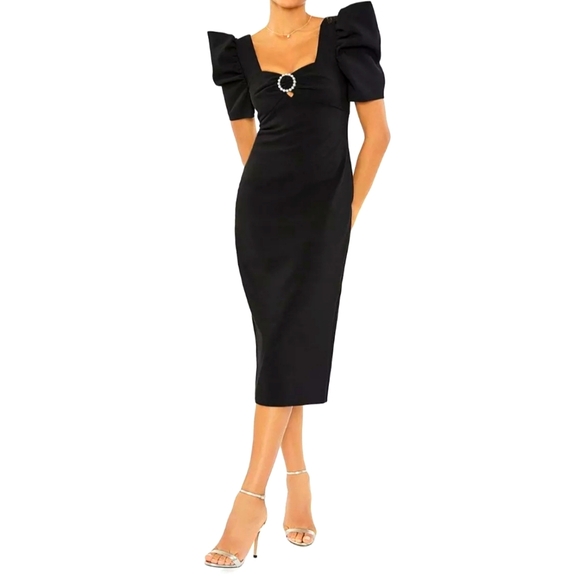 $268 Likely Women's Black Sweetheart Short Sleeve Midi Sheath Dress Size 00 - Picture 1 of 3